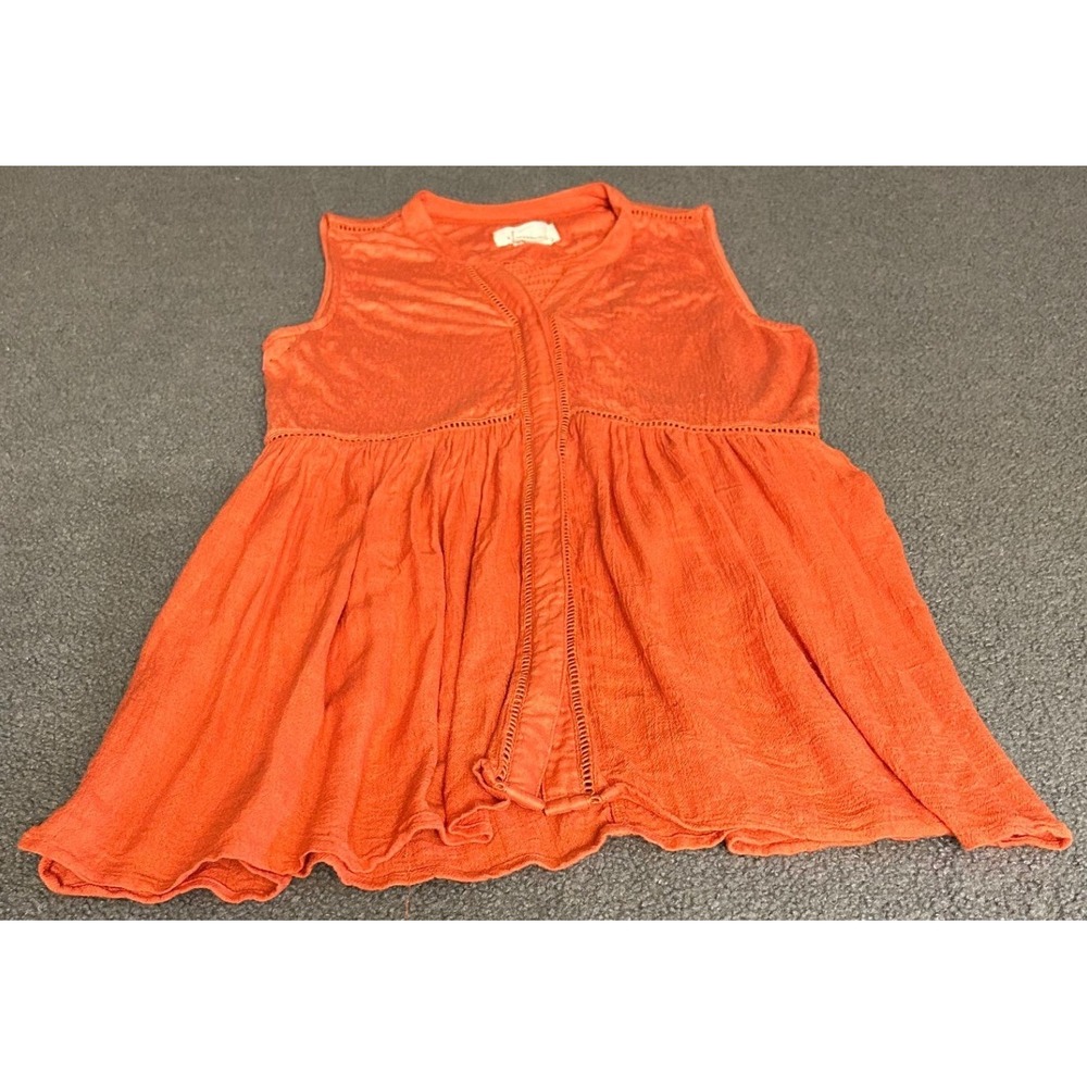 Anthropologie Sleeveless Babydoll Tunic Womens Size S Orange Boho Crochet Trim